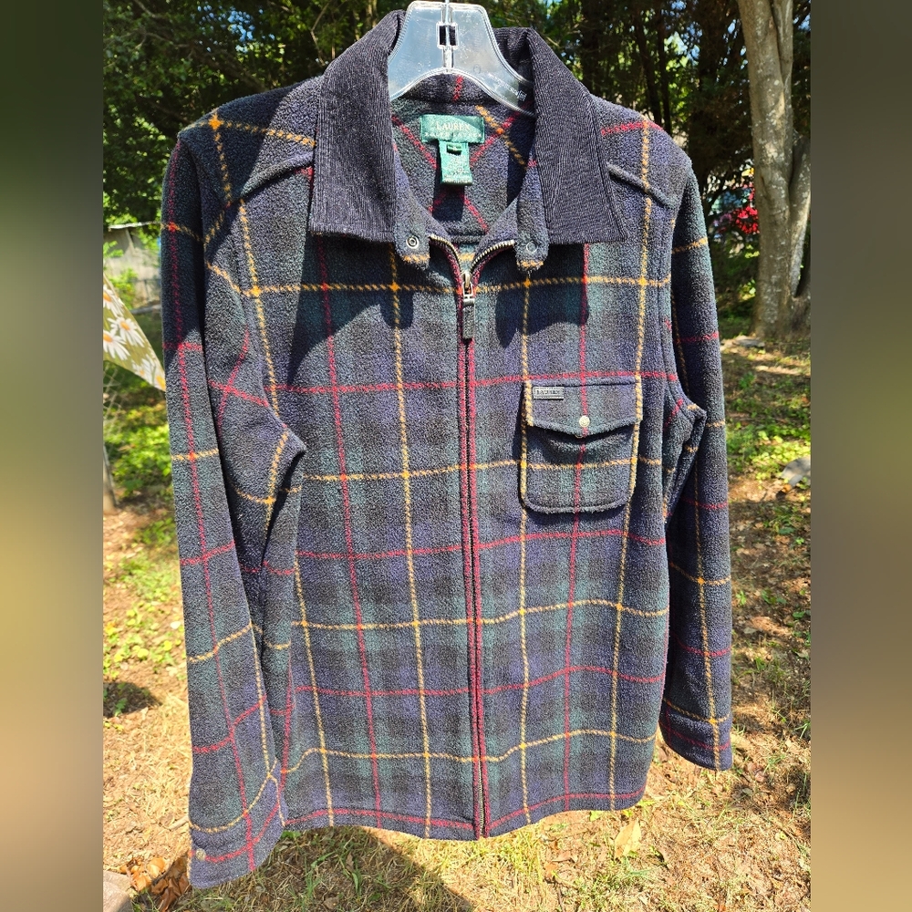 Lauren Ralph Lauren Vintage 90s Fleece Plaid Zip Green Yellow Red Front Jacket - Picture 2 of 8